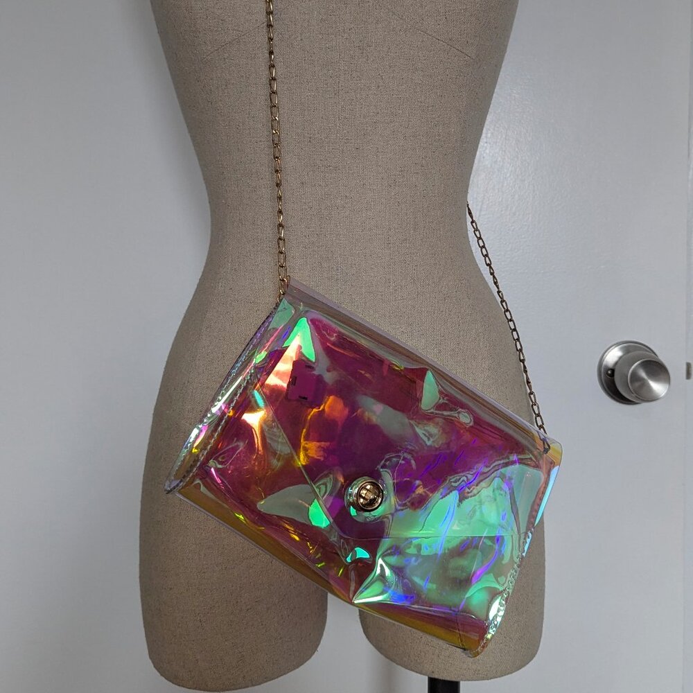 Event Friendly Light-up Seethrough Holographic Gold Chain Crossbody Bag